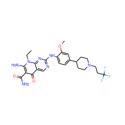 CCn1c(N)c(C(N)=O)c(=O)c2cnc(Nc3ccc(C4CCN(CCC(F)(F)F)CC4)cc3OC)nc21 ZINC000072315789