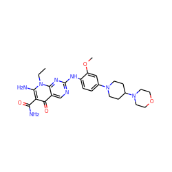 CCn1c(N)c(C(N)=O)c(=O)c2cnc(Nc3ccc(N4CCC(N5CCOCC5)CC4)cc3OC)nc21 ZINC000072315786