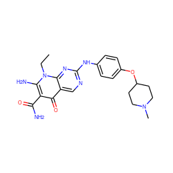 CCn1c(N)c(C(N)=O)c(=O)c2cnc(Nc3ccc(OC4CCN(C)CC4)cc3)nc21 ZINC000118367833