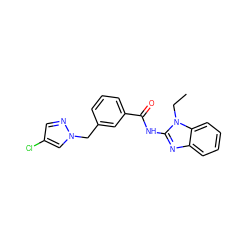 CCn1c(NC(=O)c2cccc(Cn3cc(Cl)cn3)c2)nc2ccccc21 ZINC000002762499