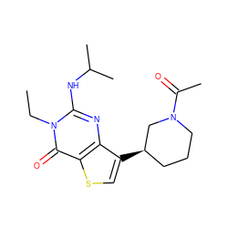 CCn1c(NC(C)C)nc2c([C@@H]3CCCN(C(C)=O)C3)csc2c1=O ZINC000299869866