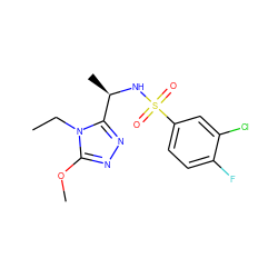 CCn1c(OC)nnc1[C@@H](C)NS(=O)(=O)c1ccc(F)c(Cl)c1 ZINC000103294148