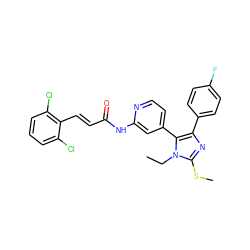 CCn1c(SC)nc(-c2ccc(F)cc2)c1-c1ccnc(NC(=O)/C=C/c2c(Cl)cccc2Cl)c1 ZINC000064512079