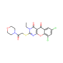 CCn1c(SCC(=O)N2CCOCC2)nc2oc3c(Cl)cc(Cl)cc3c(=O)c2c1=O ZINC000002394241