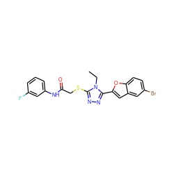 CCn1c(SCC(=O)Nc2cccc(F)c2)nnc1-c1cc2cc(Br)ccc2o1 ZINC000001074252