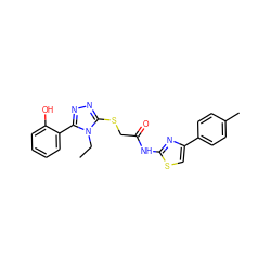 CCn1c(SCC(=O)Nc2nc(-c3ccc(C)cc3)cs2)nnc1-c1ccccc1O ZINC000013124484