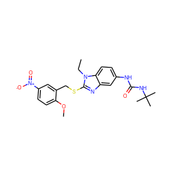 CCn1c(SCc2cc([N+](=O)[O-])ccc2OC)nc2cc(NC(=O)NC(C)(C)C)ccc21 ZINC000028523171