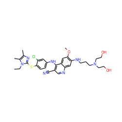 CCn1c(Sc2ccc(Nc3c(C#N)cnc4cc(NCCCN(CCO)CCO)c(OC)cc34)cc2Cl)nc(C)c1C ZINC000042808341