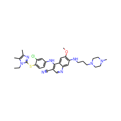 CCn1c(Sc2ccc(Nc3c(C#N)cnc4cc(NCCCN5CCN(C)CC5)c(OC)cc34)cc2Cl)nc(C)c1C ZINC000049889311