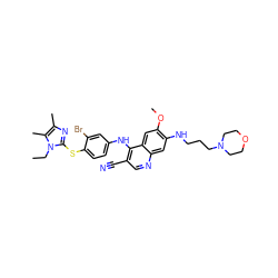 CCn1c(Sc2ccc(Nc3c(C#N)cnc4cc(NCCCN5CCOCC5)c(OC)cc34)cc2Br)nc(C)c1C ZINC000049898569