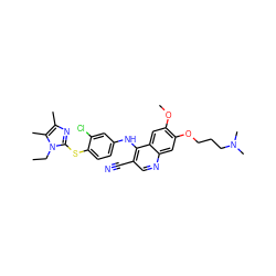 CCn1c(Sc2ccc(Nc3c(C#N)cnc4cc(OCCCN(C)C)c(OC)cc34)cc2Cl)nc(C)c1C ZINC000044406560