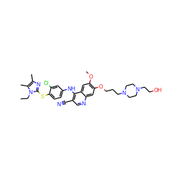 CCn1c(Sc2ccc(Nc3c(C#N)cnc4cc(OCCCN5CCN(CCO)CC5)c(OC)cc34)cc2Cl)nc(C)c1C ZINC000049844746