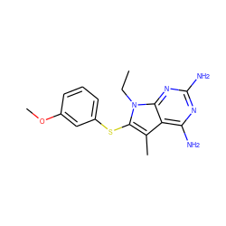 CCn1c(Sc2cccc(OC)c2)c(C)c2c(N)nc(N)nc21 ZINC000584905315