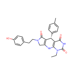 CCn1c2c(c(=O)[nH]c1=O)[C@@H](c1ccc(C)cc1)C1=C(CN(CCc3ccc(O)cc3)C1=O)N2 ZINC001772606847