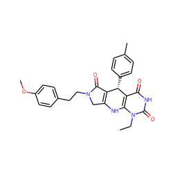 CCn1c2c(c(=O)[nH]c1=O)[C@@H](c1ccc(C)cc1)C1=C(CN(CCc3ccc(OC)cc3)C1=O)N2 ZINC001772626026