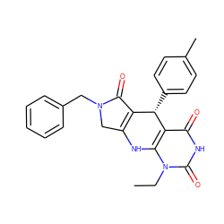 CCn1c2c(c(=O)[nH]c1=O)[C@@H](c1ccc(C)cc1)C1=C(CN(Cc3ccccc3)C1=O)N2 ZINC001772580725