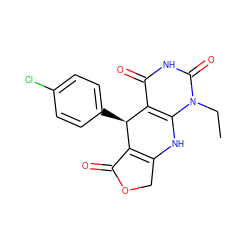 CCn1c2c(c(=O)[nH]c1=O)[C@H](c1ccc(Cl)cc1)C1=C(COC1=O)N2 ZINC000004495924