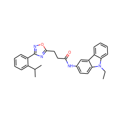 CCn1c2ccccc2c2cc(NC(=O)CCc3nc(-c4ccccc4C(C)C)no3)ccc21 ZINC000040428684