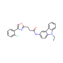 CCn1c2ccccc2c2cc(NC(=O)CCc3nc(-c4ccccc4F)co3)ccc21 ZINC000040976027