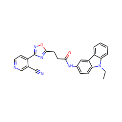 CCn1c2ccccc2c2cc(NC(=O)CCc3nc(-c4ccncc4C#N)no3)ccc21 ZINC000040973182