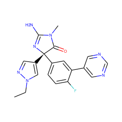 CCn1cc([C@@]2(c3ccc(F)c(-c4cncnc4)c3)N=C(N)N(C)C2=O)cn1 ZINC000072181809