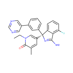 CCn1cc([C@@]2(c3cccc(-c4cncnc4)c3)N=C(N)c3c(F)cccc32)cc(C)c1=O ZINC000095575689