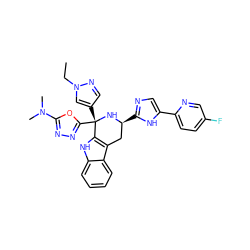 CCn1cc([C@@]2(c3nnc(N(C)C)o3)N[C@@H](c3ncc(-c4ccc(F)cn4)[nH]3)Cc3c2[nH]c2ccccc32)cn1 ZINC000205877145