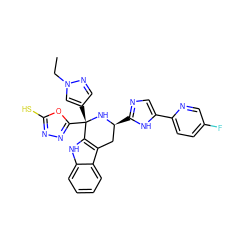 CCn1cc([C@@]2(c3nnc(S)o3)N[C@@H](c3ncc(-c4ccc(F)cn4)[nH]3)Cc3c2[nH]c2ccccc32)cn1 ZINC000473125546