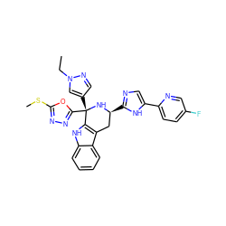 CCn1cc([C@@]2(c3nnc(SC)o3)N[C@@H](c3ncc(-c4ccc(F)cn4)[nH]3)Cc3c2[nH]c2ccccc32)cn1 ZINC000473123697