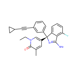 CCn1cc([C@]2(c3cccc(C#CC4CC4)c3)N=C(N)c3c(F)cccc32)cc(C)c1=O ZINC000095579272