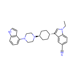 CCn1cc([C@H]2CC[C@H](N3CCN(c4cccc5[nH]ccc45)CC3)CC2)c2cc(C#N)ccc21 ZINC000101180815