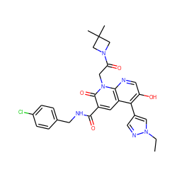 CCn1cc(-c2c(O)cnc3c2cc(C(=O)NCc2ccc(Cl)cc2)c(=O)n3CC(=O)N2CC(C)(C)C2)cn1 ZINC001772620628