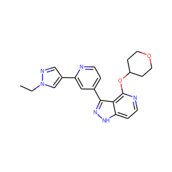 CCn1cc(-c2cc(-c3n[nH]c4ccnc(OC5CCOCC5)c34)ccn2)cn1 ZINC000114773435