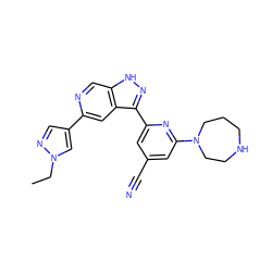 CCn1cc(-c2cc3c(-c4cc(C#N)cc(N5CCCNCC5)n4)n[nH]c3cn2)cn1 ZINC000205288297