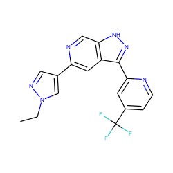 CCn1cc(-c2cc3c(-c4cc(C(F)(F)F)ccn4)n[nH]c3cn2)cn1 ZINC000205251949