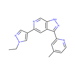 CCn1cc(-c2cc3c(-c4cc(C)ccn4)n[nH]c3cn2)cn1 ZINC000205256449