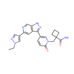 CCn1cc(-c2cc3c(-c4ccc(=O)n(CC5(C(N)=O)CCC5)c4)n[nH]c3cn2)cn1 ZINC000205485450