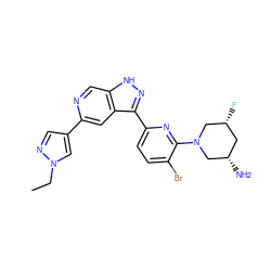 CCn1cc(-c2cc3c(-c4ccc(Br)c(N5C[C@@H](N)C[C@@H](F)C5)n4)n[nH]c3cn2)cn1 ZINC000205264878