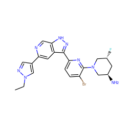 CCn1cc(-c2cc3c(-c4ccc(Br)c(N5C[C@H](N)C[C@@H](F)C5)n4)n[nH]c3cn2)cn1 ZINC000205288754