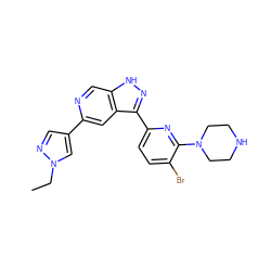 CCn1cc(-c2cc3c(-c4ccc(Br)c(N5CCNCC5)n4)n[nH]c3cn2)cn1 ZINC000205242480