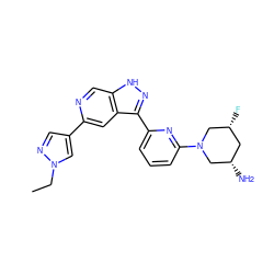 CCn1cc(-c2cc3c(-c4cccc(N5C[C@@H](N)C[C@@H](F)C5)n4)n[nH]c3cn2)cn1 ZINC000205265241