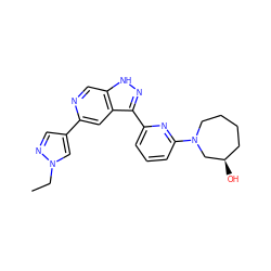 CCn1cc(-c2cc3c(-c4cccc(N5CCCC[C@@H](O)C5)n4)n[nH]c3cn2)cn1 ZINC000205245242