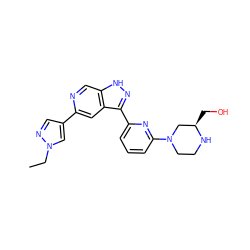 CCn1cc(-c2cc3c(-c4cccc(N5CCN[C@H](CO)C5)n4)n[nH]c3cn2)cn1 ZINC000205260823