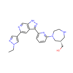 CCn1cc(-c2cc3c(-c4cccc(N5CCNC[C@H](CO)C5)n4)n[nH]c3cn2)cn1 ZINC000205269488