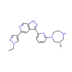 CCn1cc(-c2cc3c(-c4cccc(N5CCNC[C@H](F)C5)n4)n[nH]c3cn2)cn1 ZINC000205255744