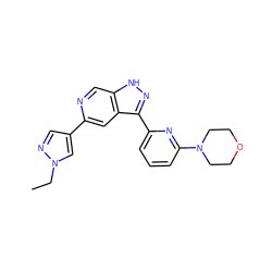 CCn1cc(-c2cc3c(-c4cccc(N5CCOCC5)n4)n[nH]c3cn2)cn1 ZINC000205251560