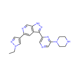 CCn1cc(-c2cc3c(-c4cncc(N5CCNCC5)n4)n[nH]c3cn2)cn1 ZINC000205260069