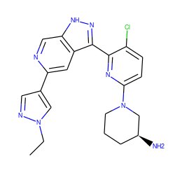 CCn1cc(-c2cc3c(-c4nc(N5CCC[C@H](N)C5)ccc4Cl)n[nH]c3cn2)cn1 ZINC000205243885