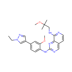 CCn1cc(-c2ccc(Nc3ncc4ccnc(NCC(C)(C)OC)c4n3)c(OC)c2)cn1 ZINC000224149833