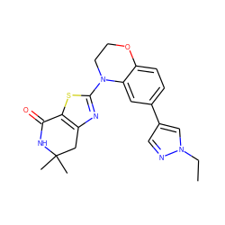 CCn1cc(-c2ccc3c(c2)N(c2nc4c(s2)C(=O)NC(C)(C)C4)CCO3)cn1 ZINC000040425264